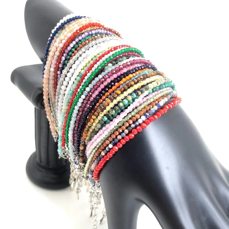 Natural Faceted Quartz Agate Crystal Gemstone 2mm 3mm Small Beads Adjustable 15-18cm For Men Women Unisex Gift Stone Bracelet