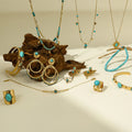 Hot Sale Fashion Stainless Steel Blue Turquoise Charm Necklace Bracelet Earring Ring Jewelry Set for Women