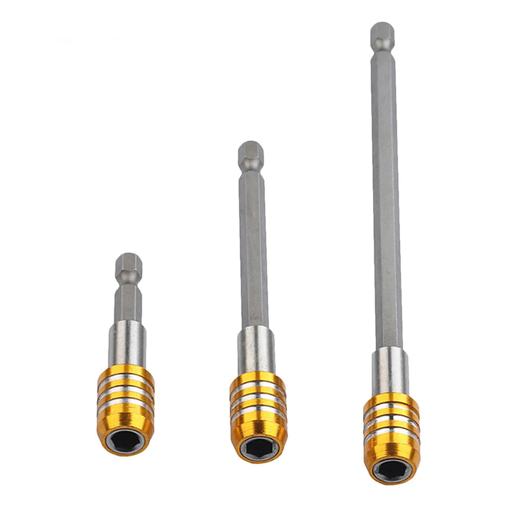 1/4 Inch Hexagon Handle Quick Release Screwdriver Magnetic Bit Holder With Adjustable Collar Extension 60mm 100mm 150mm Golden