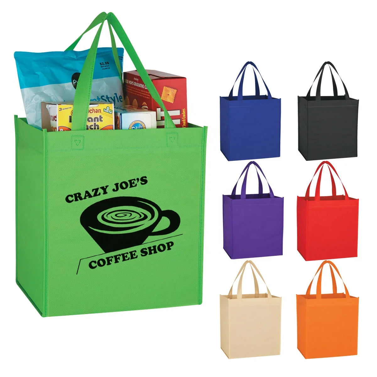 Ruthbag Reusable PP Non-Woven Medium Size Shopping Tote Bag Heat Transfer Letter Design Shoulder Strap for Grocery Bookstores