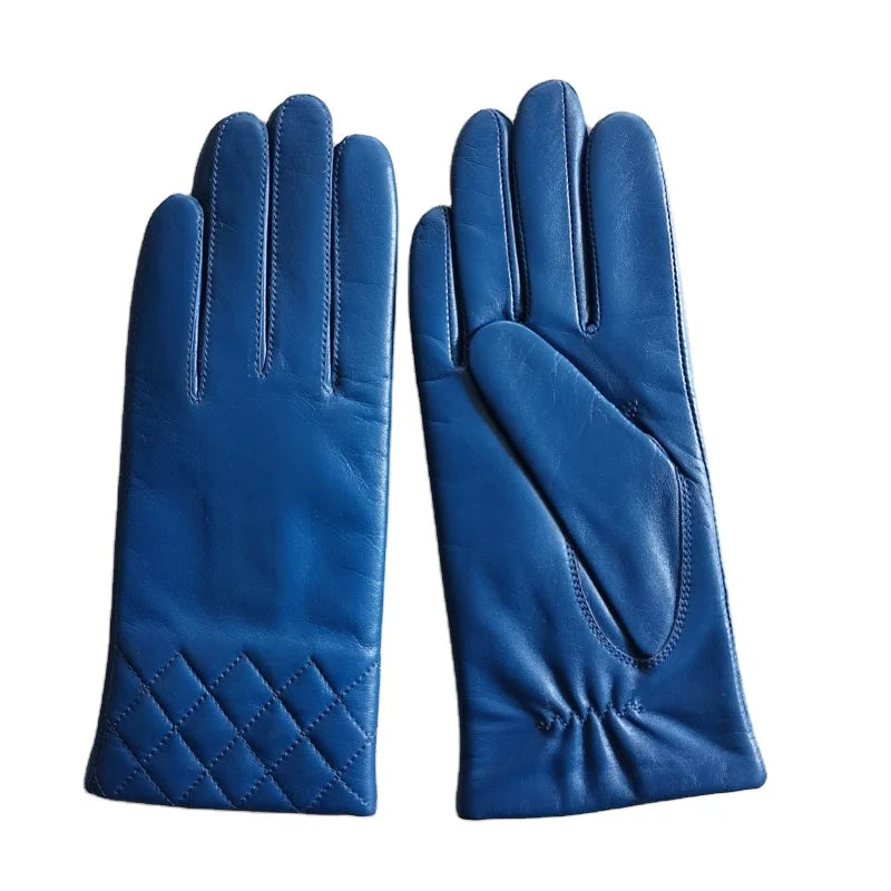 Sample Support Wholesale Real Sheepskin Leather Gloves for Women Blue OEM Dress Gloves for Daily Life Winter Sports Outdoor