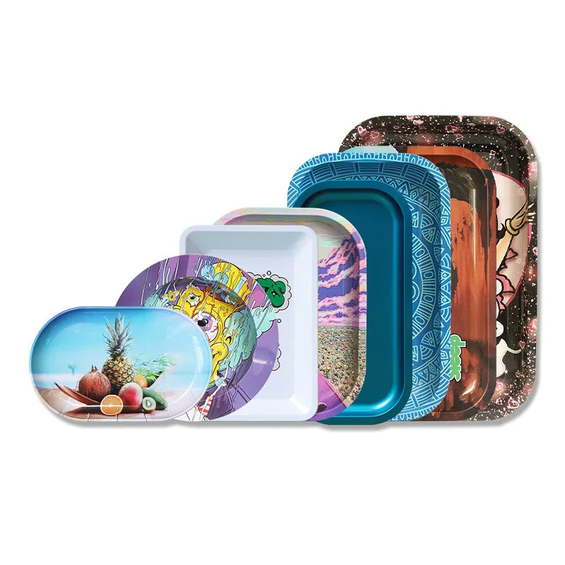 Factory Direct Custom Design Rolling Tray  Different Size Metal Tin Smoking Accessories Storage Rolling Tray