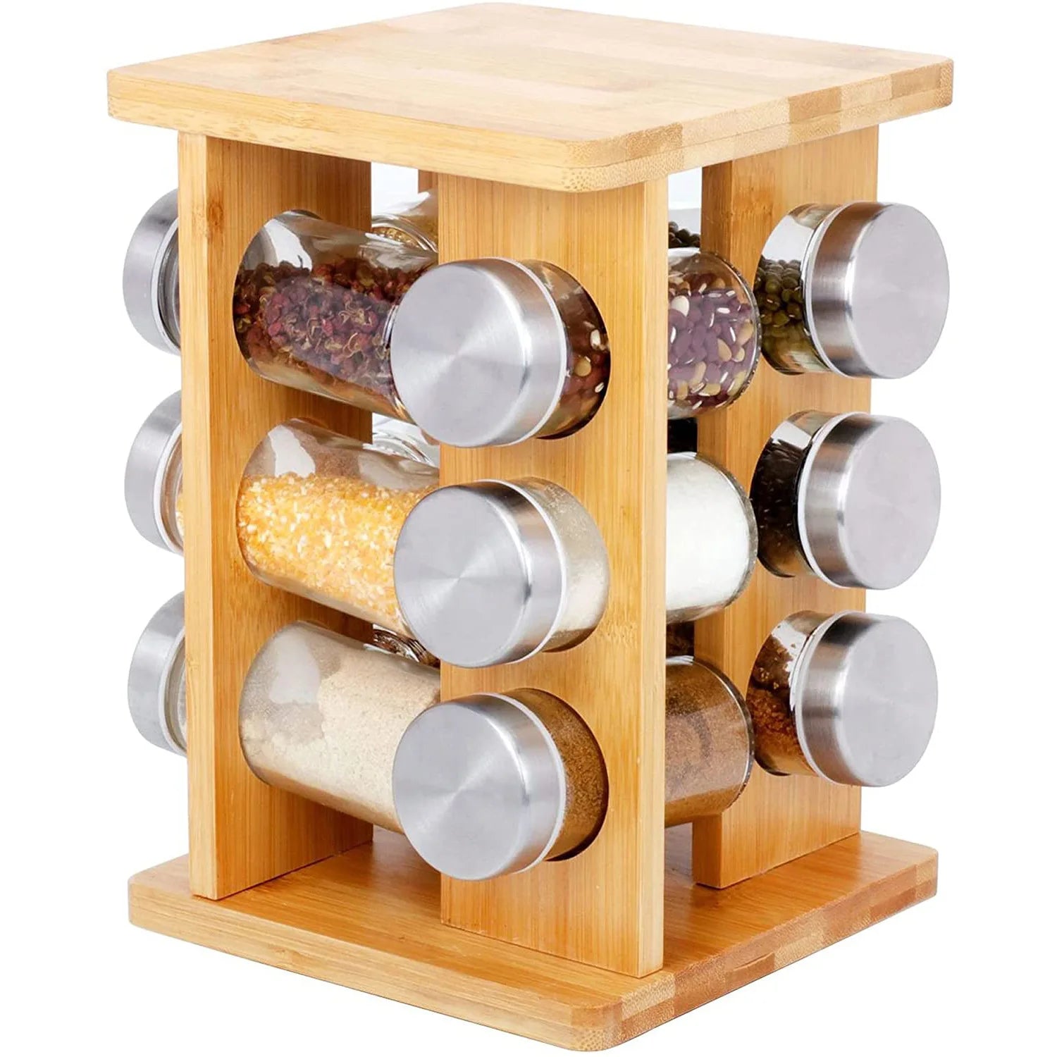 Bamboo Rotating Spice Rack Stand Countertop Spice Organizer Shelf for Herb & Spice Tools Kitchen Storage Solution