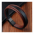 Multilayer Black Plated Stainless Steel Magnetic Clasp Leather Bracelet Braided Wrap Genuine Leather Bracelet for Men