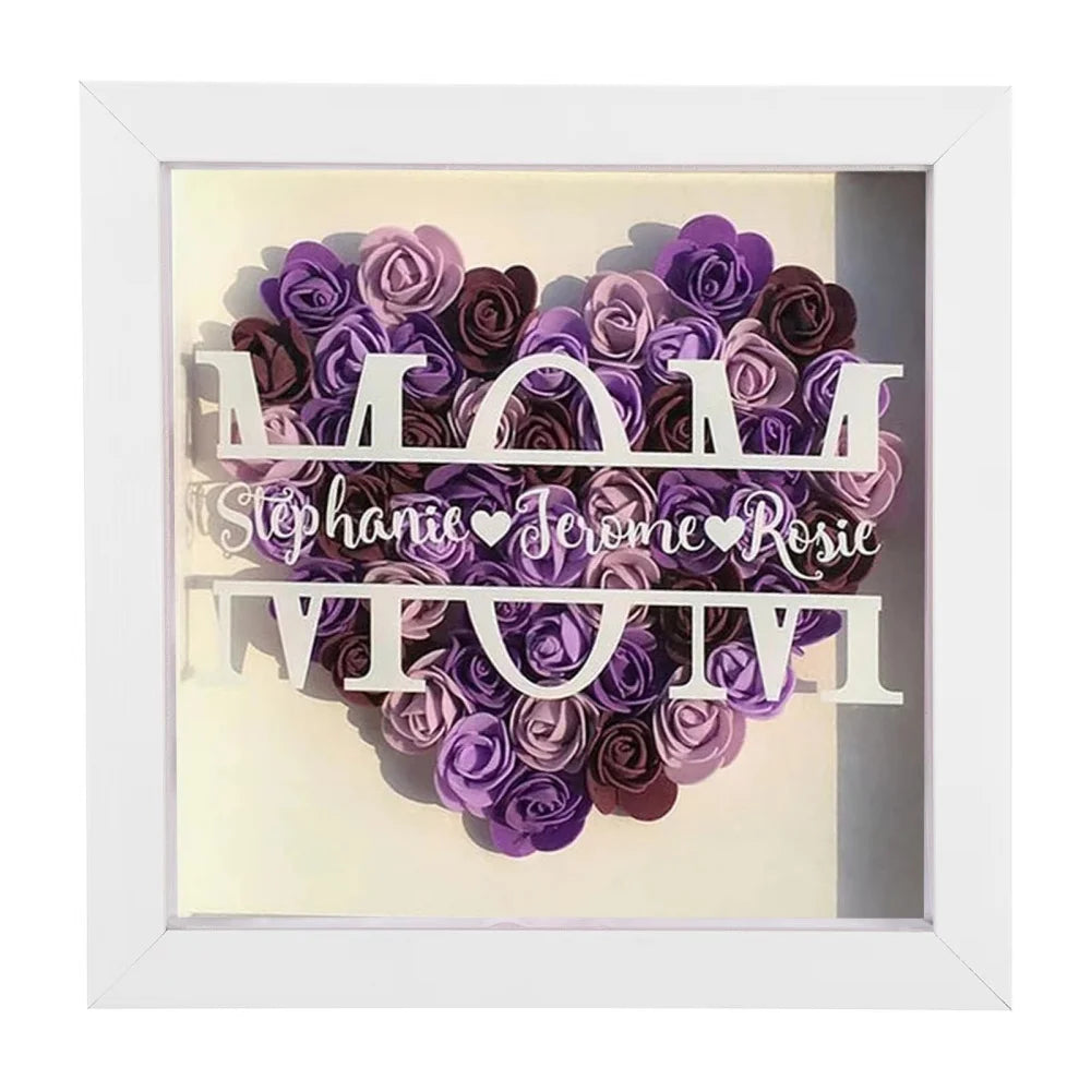 QiuHan Personalized Name Custom Frame Gift for Mom Flower Roses Heart Shadow Box