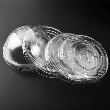 90 95 98mm Diameter Transparent Flat Lid PET PP Dome Cover Juice Cold Drinking Plastic Coffee Cup Sealing Lids with Cross Hole
