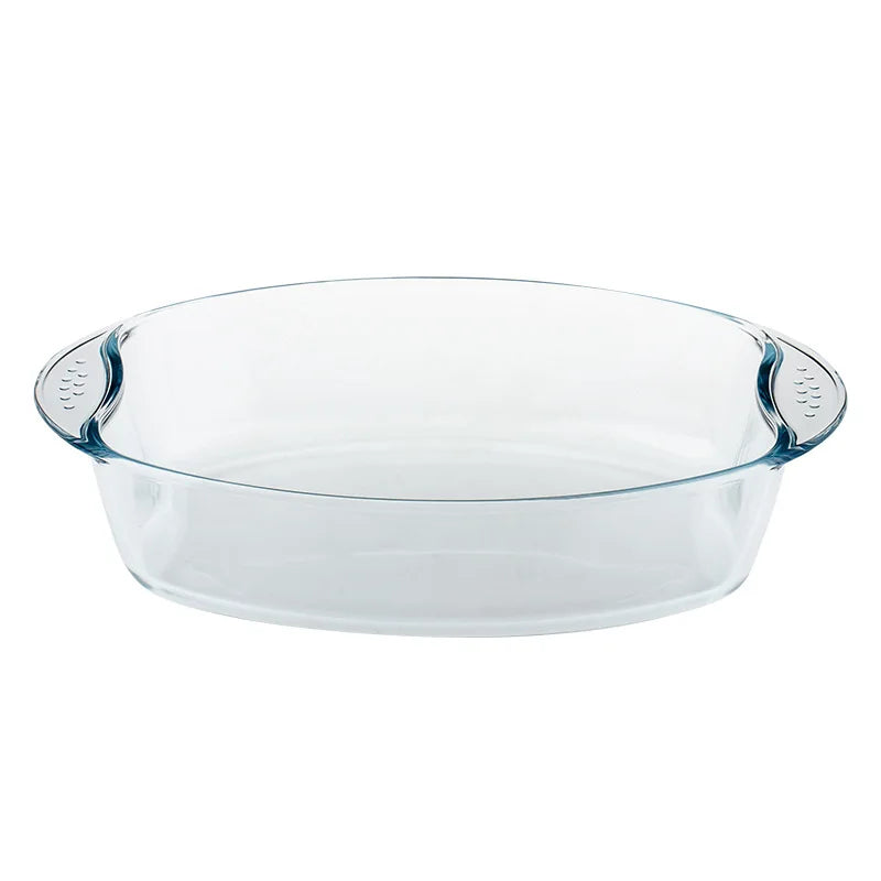 Glass Baking Dish with Two Ears High Temperature Resistant Transparent Dish Home Oven Microwave Fish Plate Baked Rice Plate