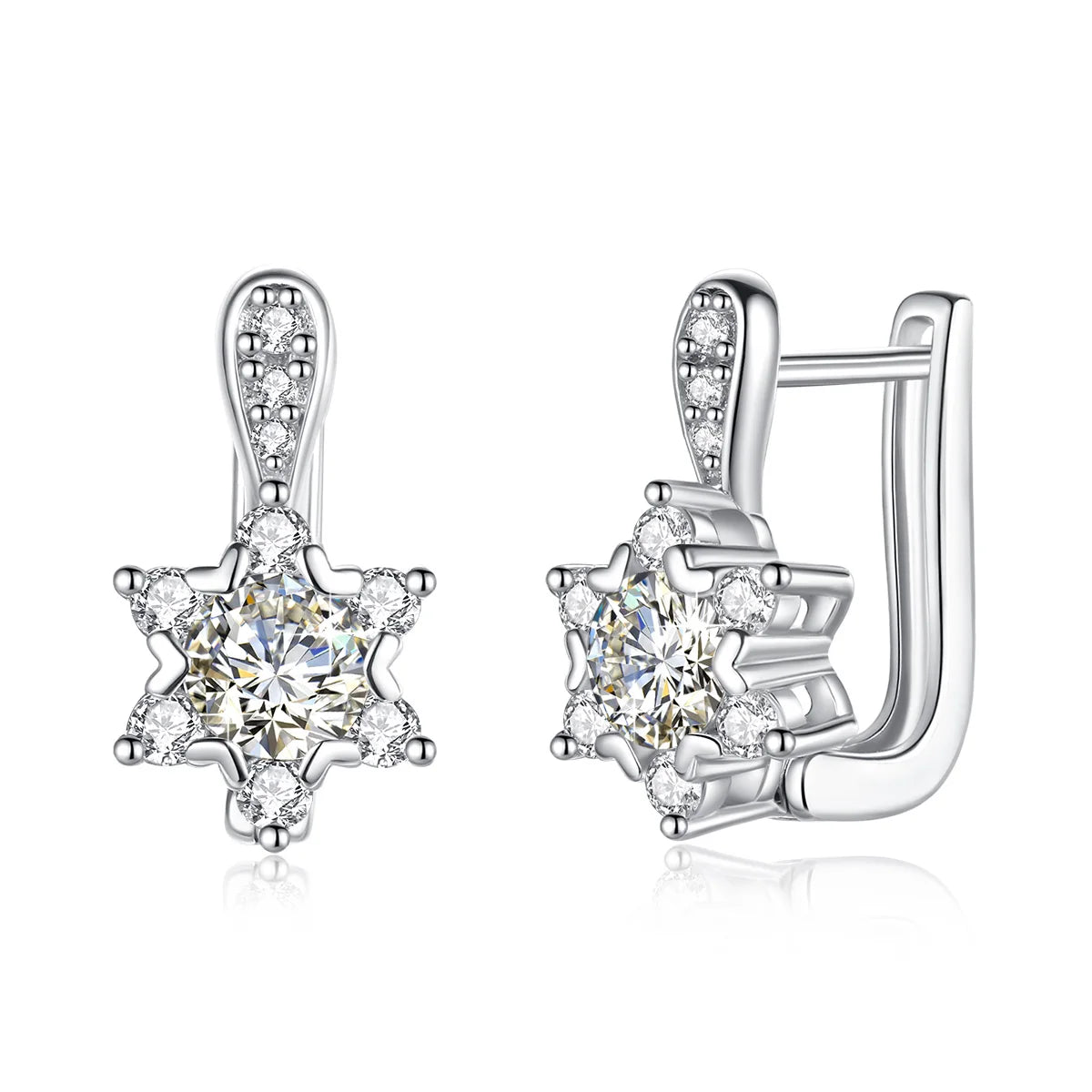 2023 Trendy Girls Party Gift Fine Jewelry 0.8ct Round Moissanite Diamond VVS1 Silver Star Woman Moissanite 14kt Hoop Earrings