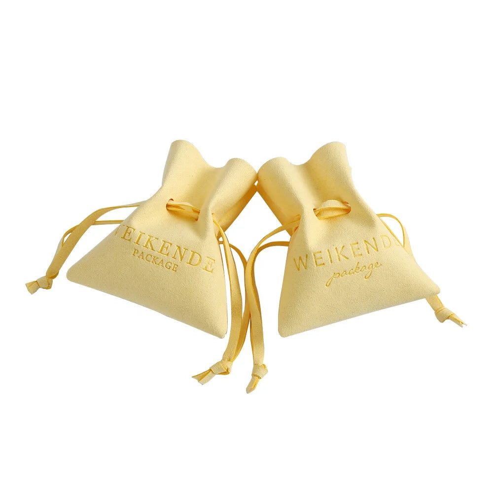 8x10cm Custom Printed Logo Yellow Drawstring Packaging Bag Fashionable Personalized Jewelry Container for Gifts