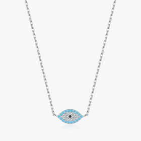 Sparkling Clear CZ Chain for Women Fine Jewelry 925 Sterling Silver Delicate Turquoise Evil Eyes Pendant Necklace