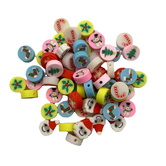 100pcs/pack Christmas Series Theme Oblate Soft Pottery DIY Jewelry Accessories Clay Beads Porcelain Beads