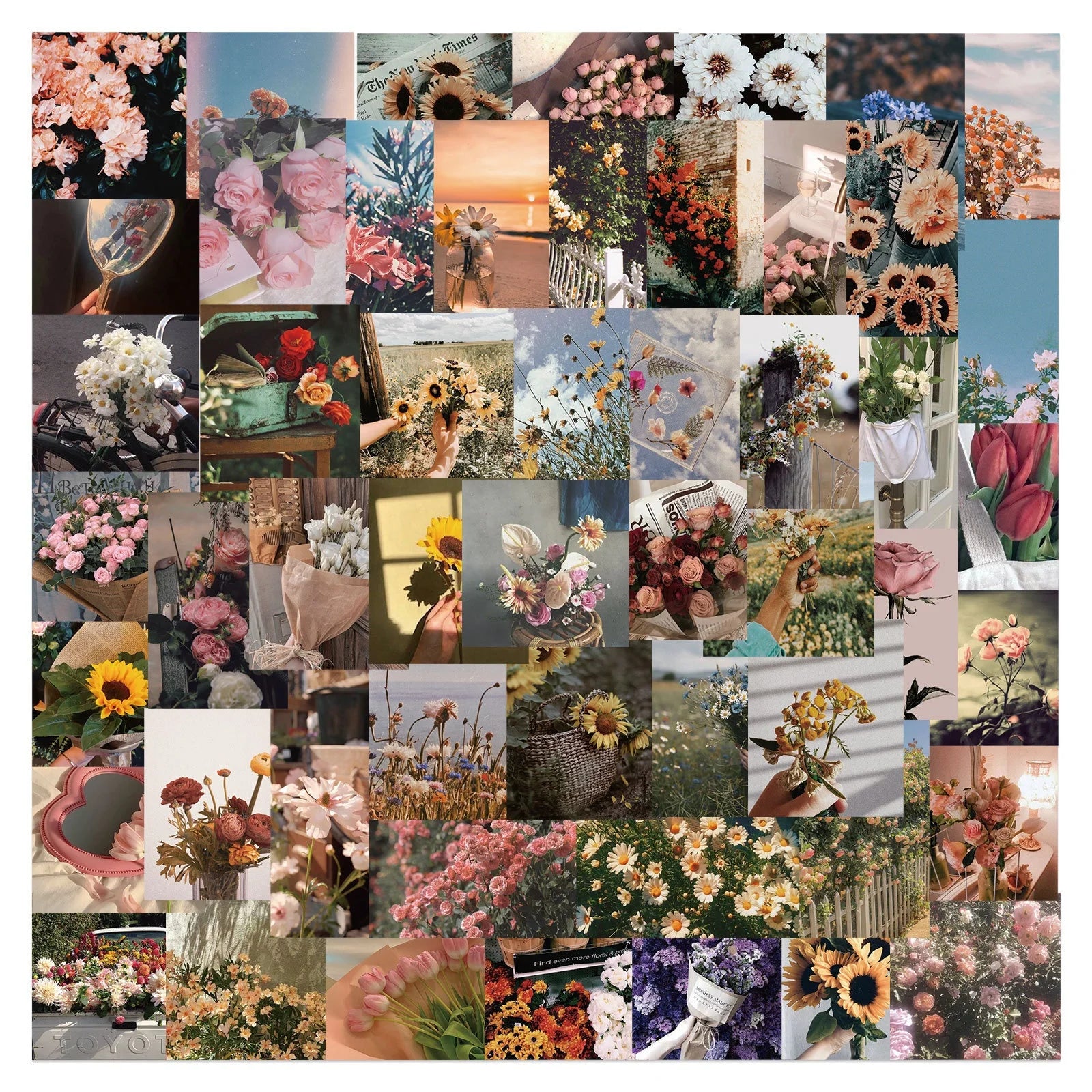 52Pcs Art Fresh Flowers Retro Graffiti Label Plants for Girl Notebook Scrapbook Hand Account Diy Poster Decorative Stickers
