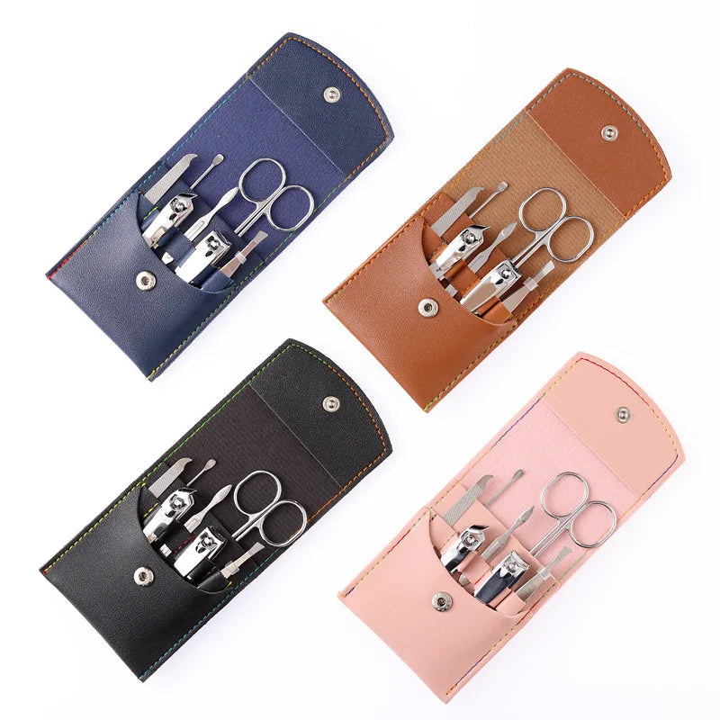 7pc Stainless Steel Nail Clippers Portable Manicure Tools Kit Nail Care Tools Set with PU Leather Case