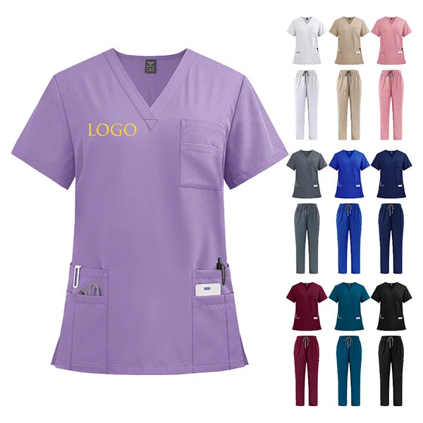 Breathable Uniform Elasticity Fabric Beauty Pet Clinic Dental Uniform Jogger Pants White Scrub Hospital Nurse Unisex Scrubs Sets