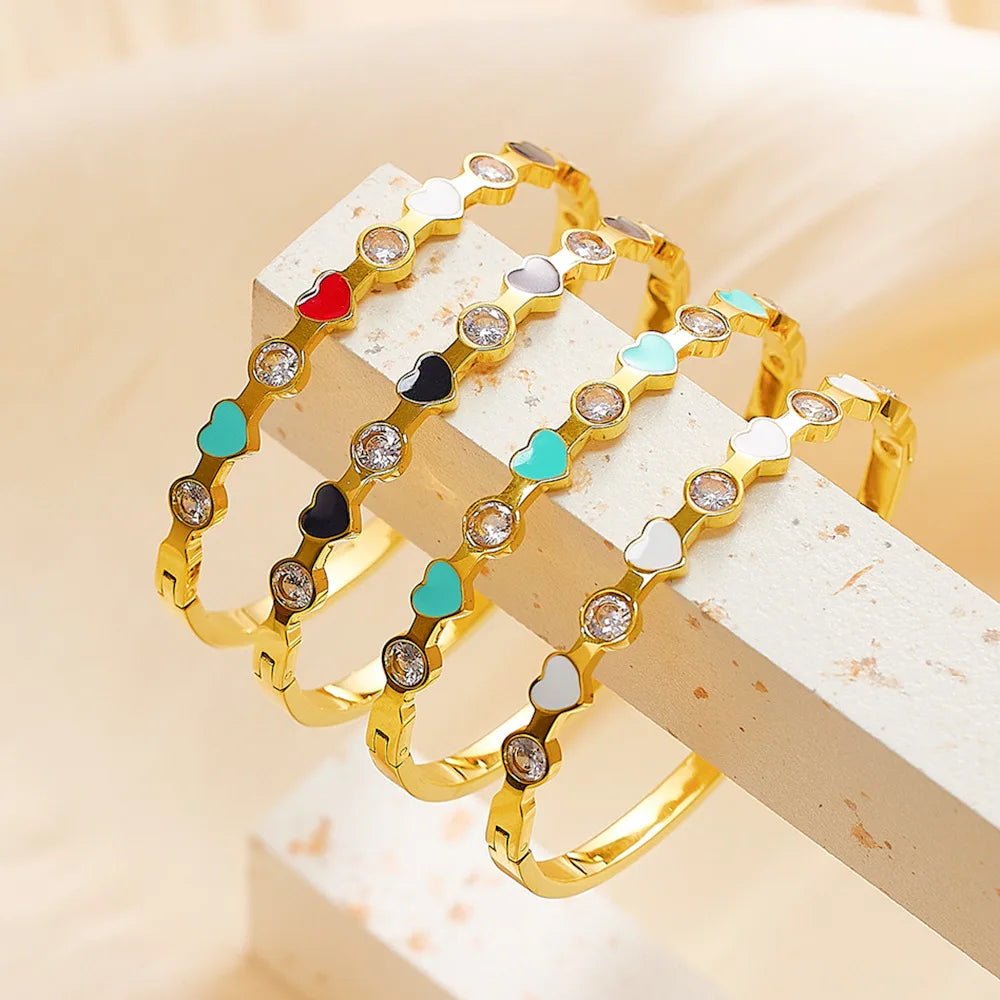 Beimai OEM 18k Gold Enamel Heart Titanium Steel Bangle