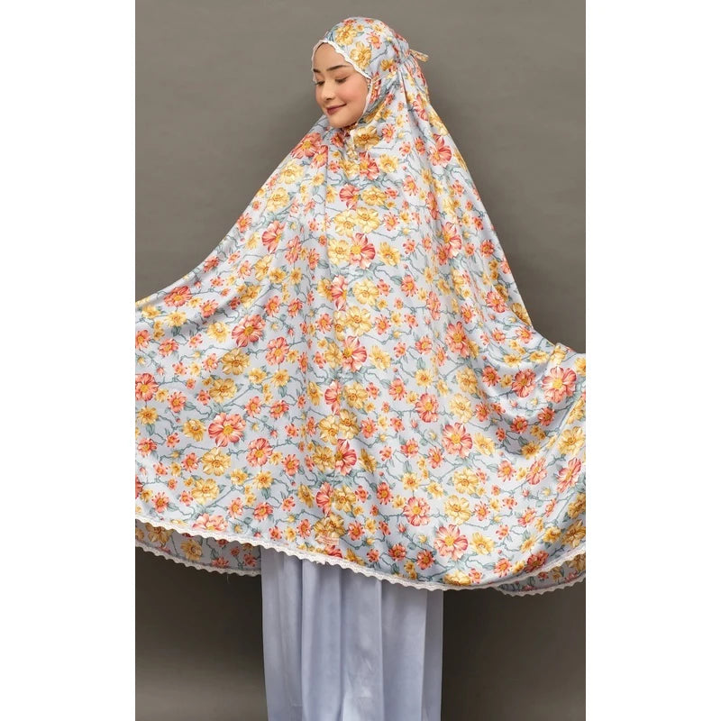 Islamic Muslim Prayerset with Floral Print Long Rayon Fabric Hijab Skirt Polyester Telekung Tudung Abaya Telekung Prayer Cover