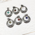 Antique Silver Round Charms Round Stone Natural Labradorite Gemstone Amethyst Rose Quartz Pendant Fashion Jewelry Diy Necklaces