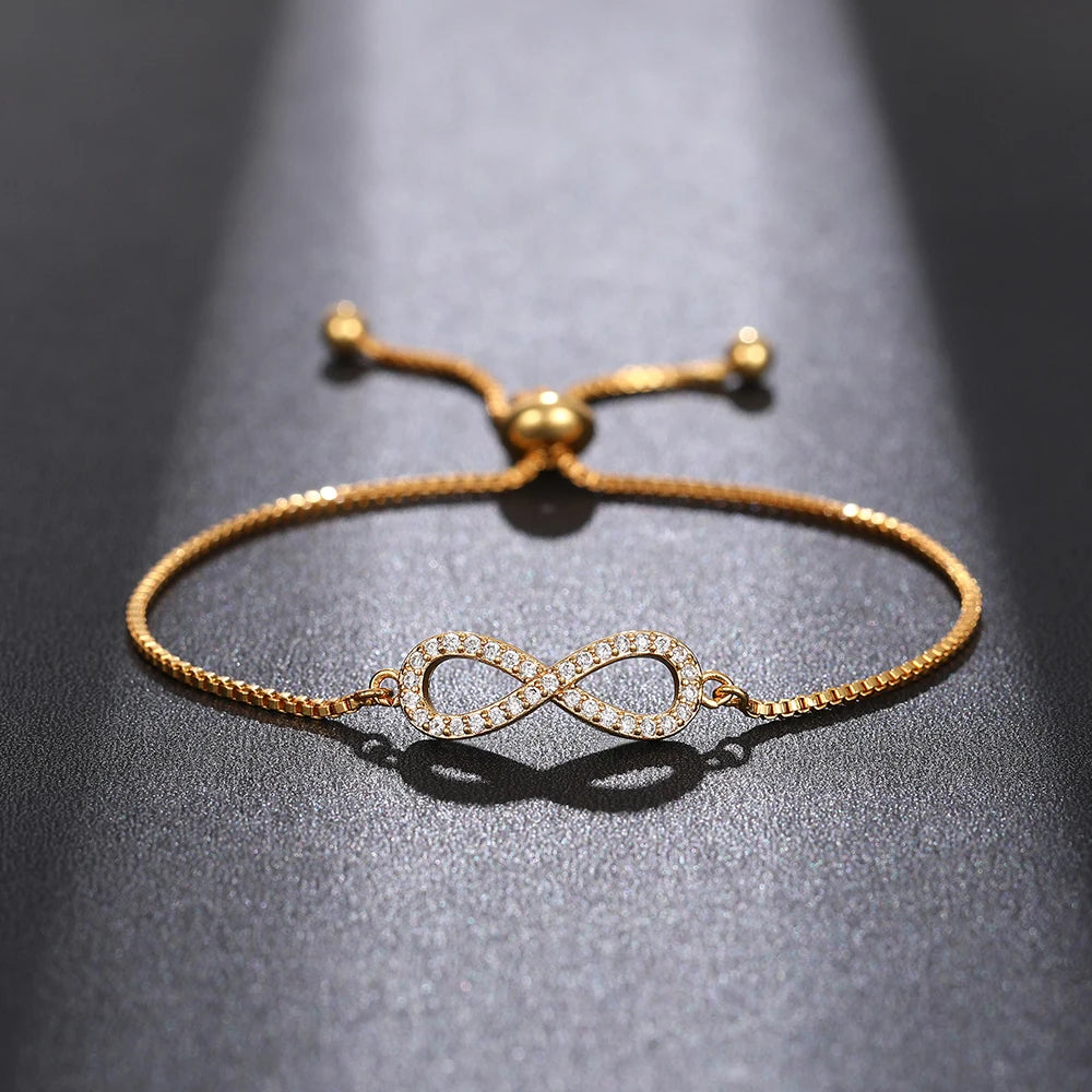CAOSHI Copper Jewelry Infinity Bracelets 8 Number Charm Adjustable Chains Men Women 18k Gold Plated Zirconia Infinity Bracelets