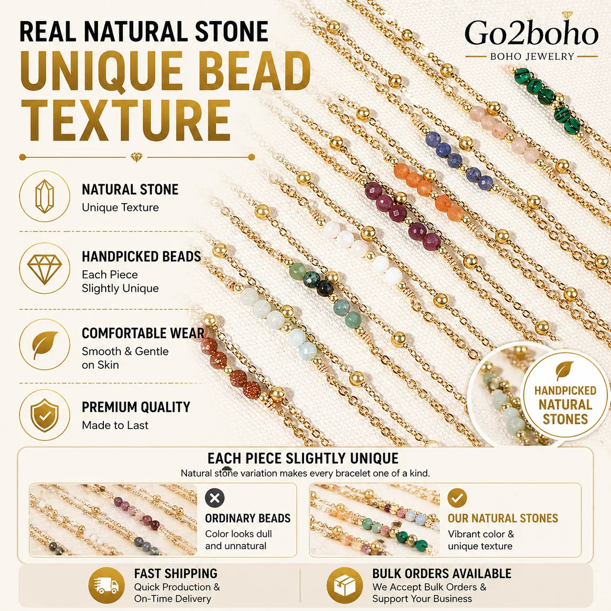 Go2boho Luxury Gemstone Fashion Jewelry Double Layer Design Elegant Women Bracelets Natural Stone Beaded Bracelet for Girls