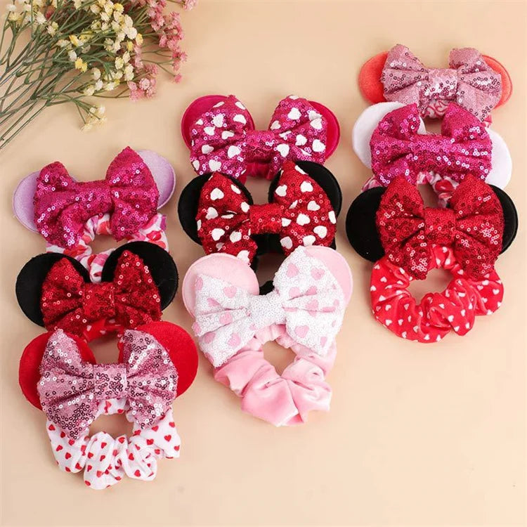 Wholesale Cute Pink Love Girl Hair Tie & Ear Bow Sweet Style Hair Accessories for Valentine's Day