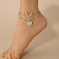 G1513 Wholesale Foot Jewelry Charm Pendant Heart Shaped Anklet Set Full Rhinestone Anklets for Women