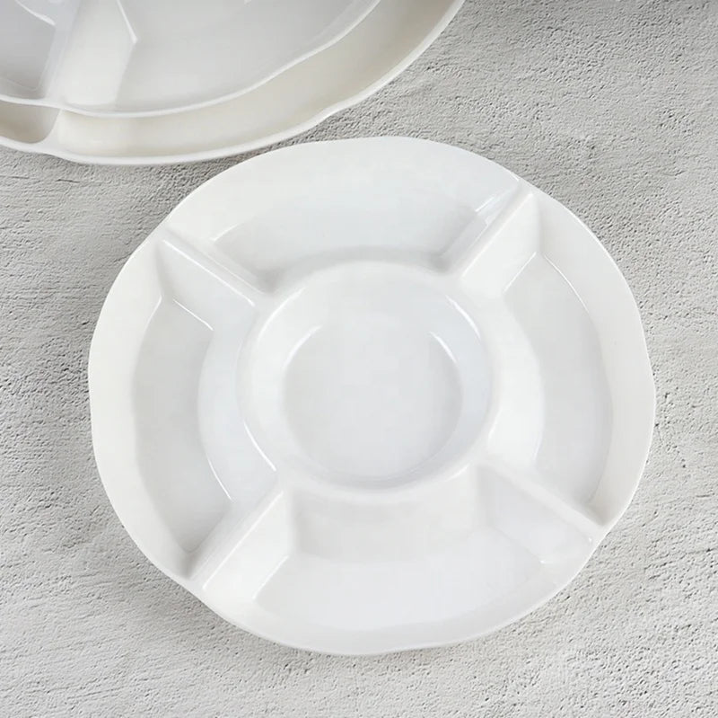 Restaurant Dinnerware Reusable  White Veggie Serving Party Home Use 5 Portions Melamine Chip and Dip Plate