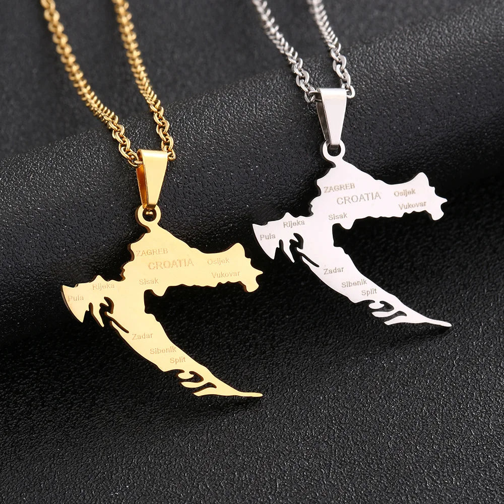 Manufacturer Croatia Map Chain Necklaces Stainless Steel Silver 18K Gold Plated Croatia National Flag Map Pendant Necklace