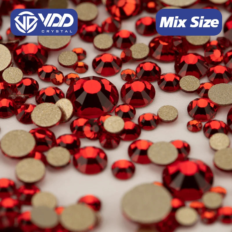 VDD 013 Siam 1440Pcs SS4-SS20 Mix Size Crystal Non HotFix Gold Flatback Rhinestones Decorations DIY Stones Nail Art Accessories