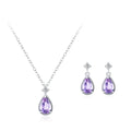 Elegant Fine Jewelry Set S925 Silver Purple Waterdrop-shaped Pendant Necklace Earrings 2pcs Set for Valentine's Day Gifts