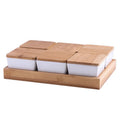 Custom 4pcs Ceramic Condiment Dish White Snack Bowl Fruit Server Porcelain square Serving Dip Bowl Set with Wooden Tray