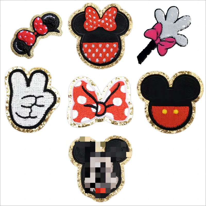 New Iron on Gold Edge Embroidered  Cute Cartoon Mouse Shape Patch