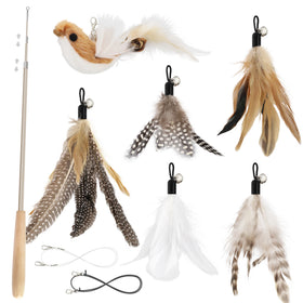SONGWAY Eco-Friendly Lifelike Cat Teaser Wand Set Natural Feather Toy Series Multi-feather Collection 78cm Replacement 1 Cat