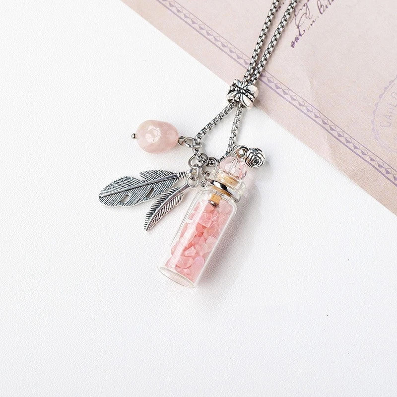 Qiuhan Drift Bottle Aromatherapy Stone Votive Bottle Natural Crystal Gravel Pendant Necklace