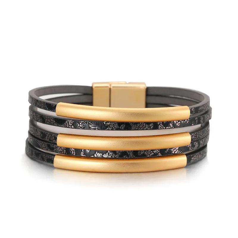 DHJ00329 Fashion Leather Bracelet Women Magnetic Buckle Leopard Leather Bracelet