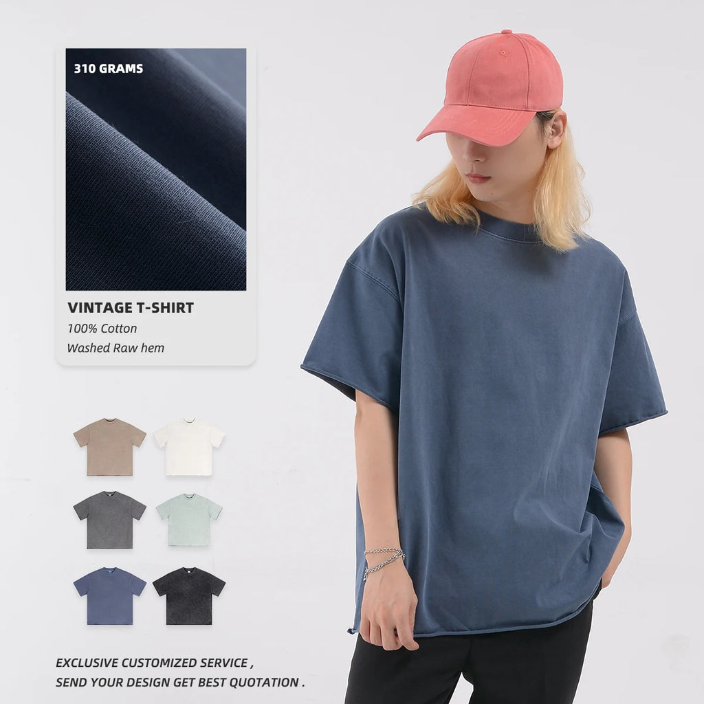 High Quality New Streetwear Tshirt Custom Brand logo Fashion Distressed Cotton t Shirts for Men Raw Hem t Shirt