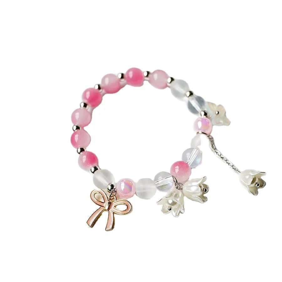 Factory Direct Sale Glass Bead Bow Tie Flower Charm Bracelets for Women Beaded Bracelets Jewelry