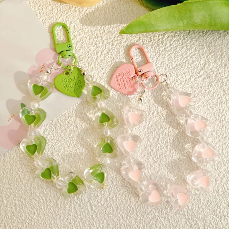 Hot Sale Cute Beaded Phone Charms StrapAesthetic Love Beaded Phone Keychain Charm for Women Girl Gifts