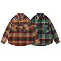 RNSHANGER Long Sleeve Shirt for Men Autumn Patchwork Plaid Button up Male Shirts Streetwear Oversized Warm Double Pocket Shirt