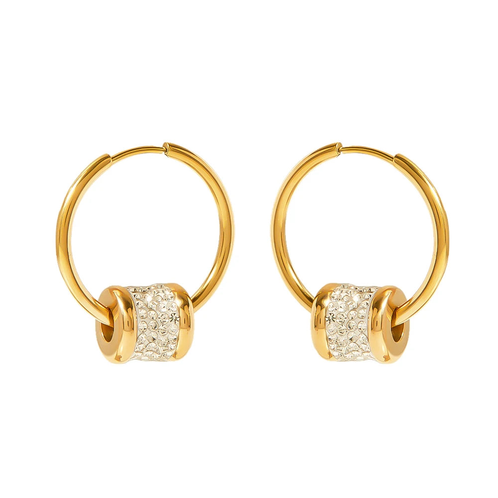 18k Gold Plated Stainless Steel Women Waterproof Cubic Zircon Small Waist Round Hoop Earrings for Women