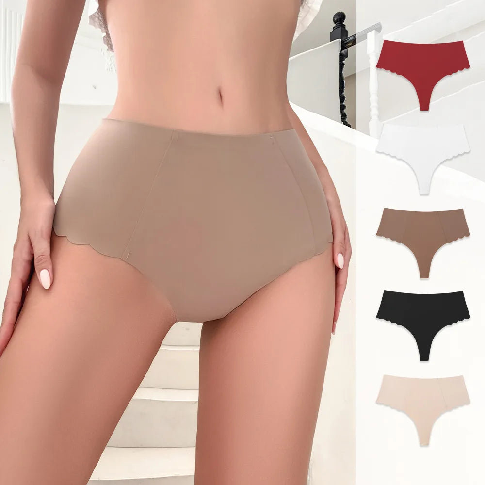 Wavy Edge Brief T Back Women Underwear Ice Silk Traceless Panties for Ladies Wholesale