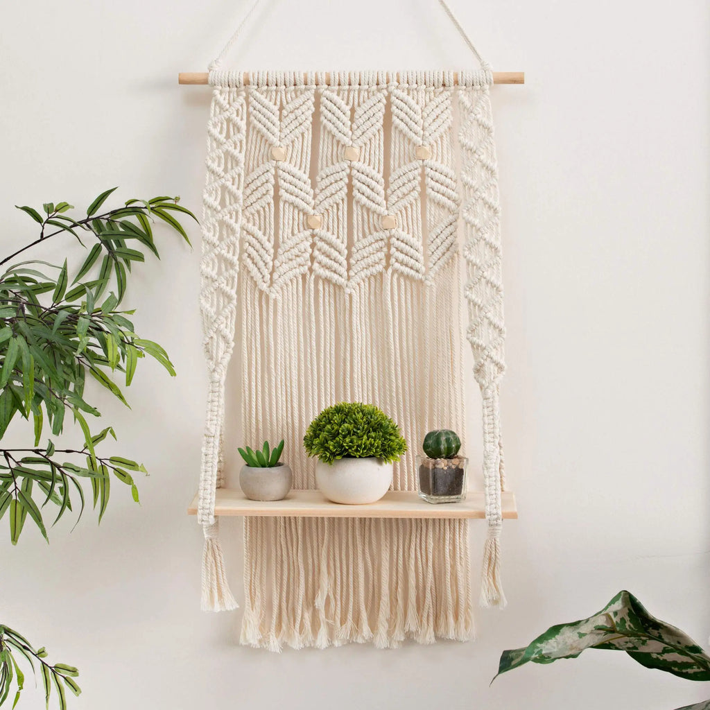 Low Price Sale Promotion Stock Handmade Macrame Shelf Boho Plant Hanger Macrame Wall Hanging Tapestry for Home Wall Decoration