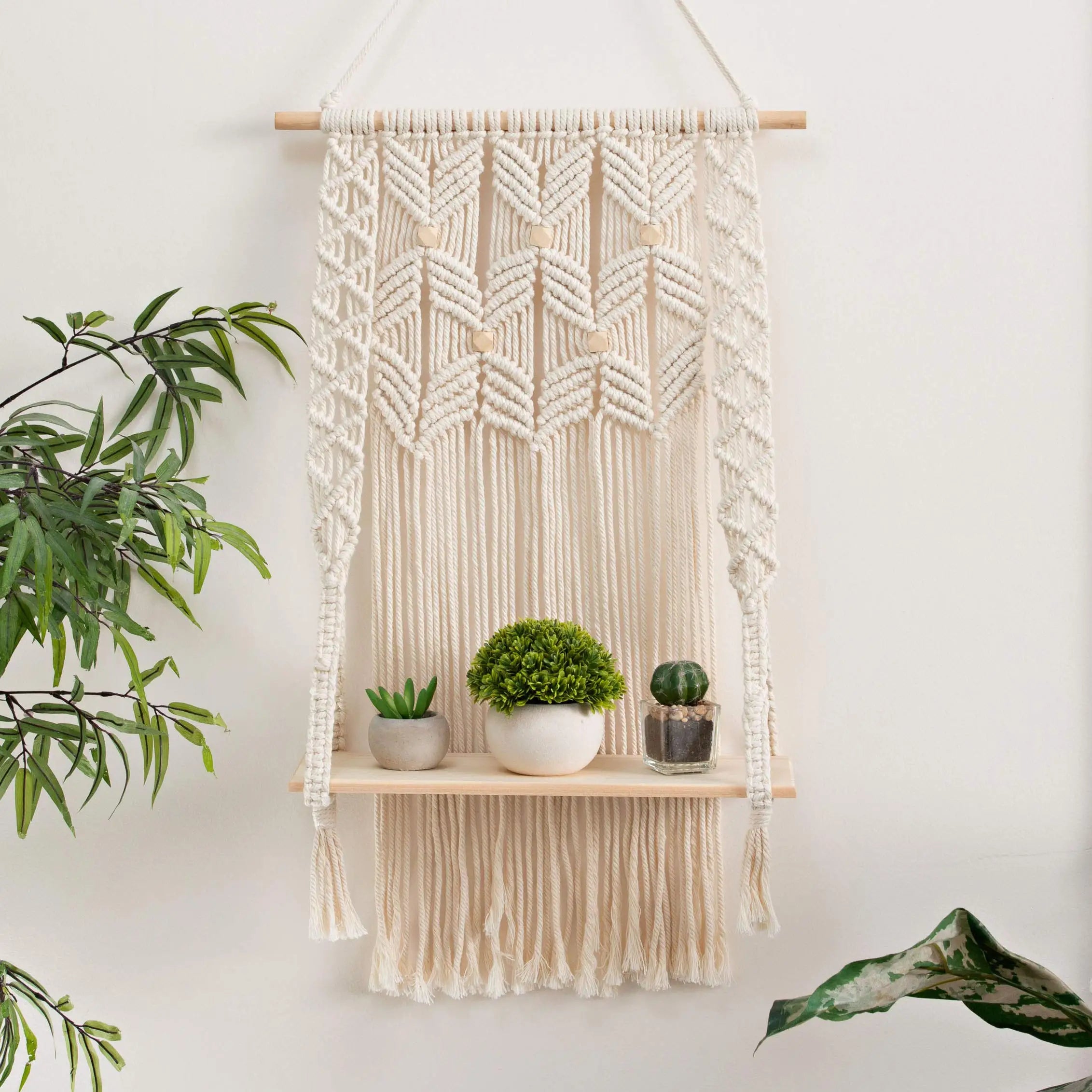 Low Price Sale Promotion Stock Handmade Macrame Shelf Boho Plant Hanger Macrame Wall Hanging Tapestry for Home Wall Decoration
