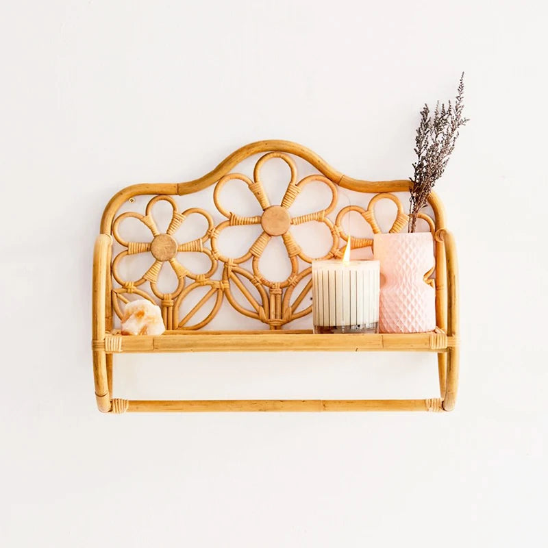Modern Rattan Flower Wall Shelf for Home Dining School Net Red Flower Shelf with Simplicity for Bathroom and Rural Homestay