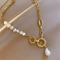 European Popular Baroque Wind Natural Pearl Necklace Temperament Stainless Steel Link Chain Women'S Necklace