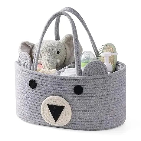 Modern Foldable Diaper Caddy with Animal Design 100% Cotton Eco-Friendly Nursery Storage Basket