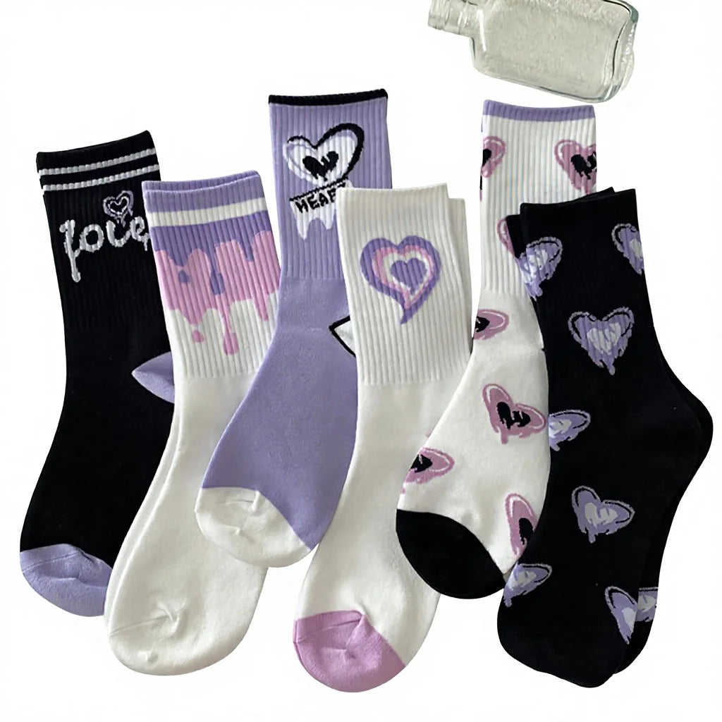 Qichuan Custom Purple Women's Mid-Length Sports Polyester Socks Versatile American Cartoon Letter Anti-Bacterial Feature for Ins