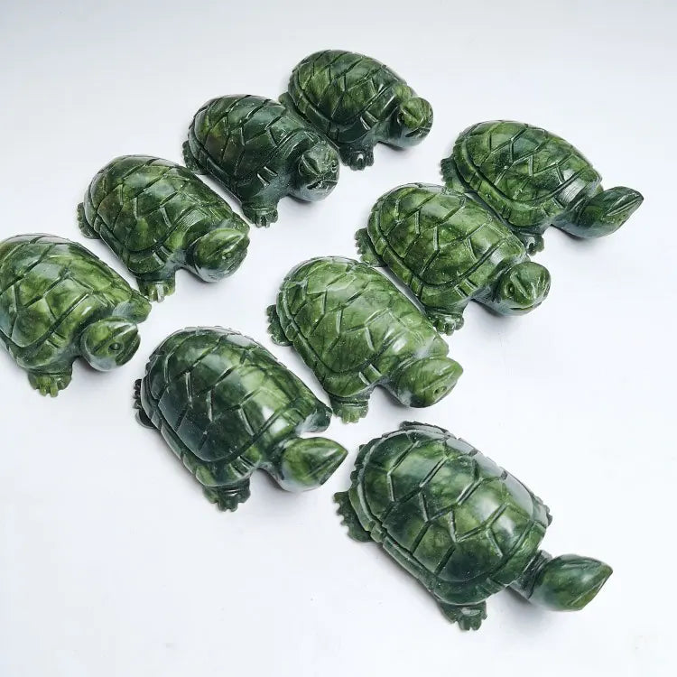 Xiuyu Turtle Hand Carved Serpentine Jade Gemstone Tortoise Crystals Carved Green Jade Tortoise