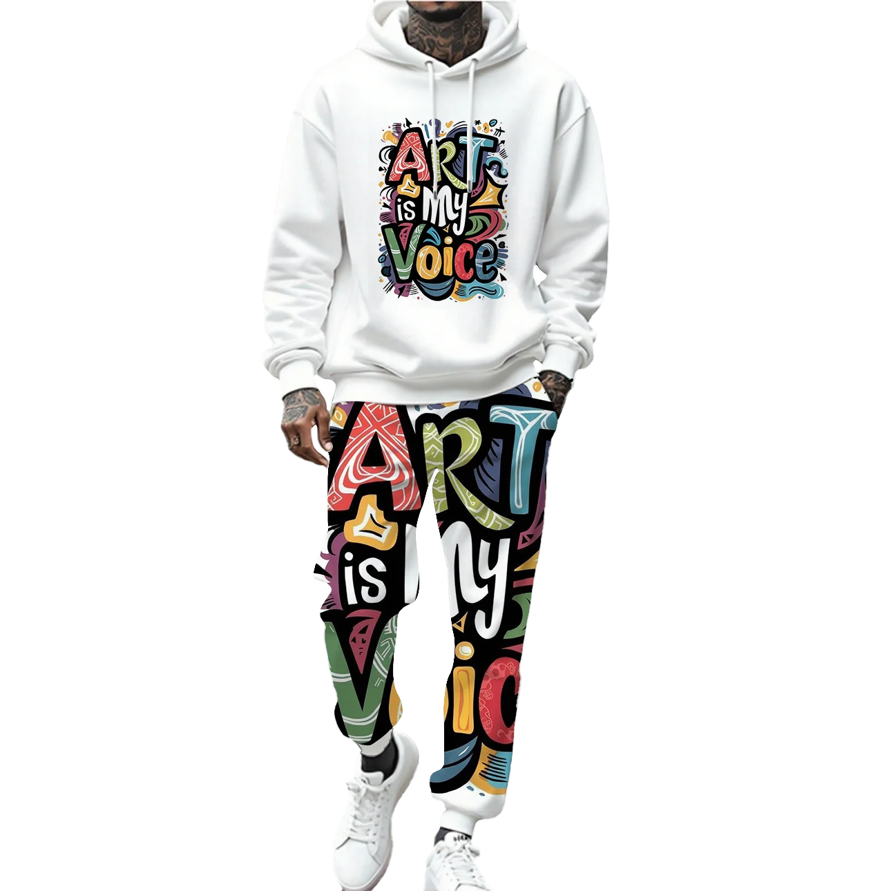 Trendy Men's Winter Hoodie Set with Artistic Graffiti Print 'Art Is My Attitude' Low Price Wholesale Clothing From Manufacturer