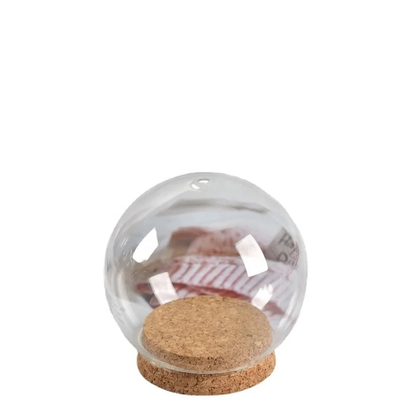 Handmade Glass Snow Globe with Cork Stopper Transparent Clay Cover Eco-friendly Mediterranean Design Crystal Ball Ornament