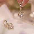 925 Silver Needle Earring Wedding Korean Earring Colored Diamond Three-dimensional Hollow square Zircon Earrings Stud Ear Hoop